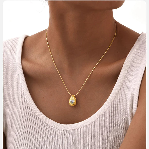 Collier avec Zircon Incrusté  en Acier Inoxydable pour Femme