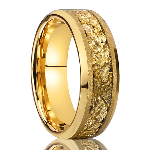 Bague en carbure de tungstène doré – 8 mm givrée avec incrustation de feuille d'or